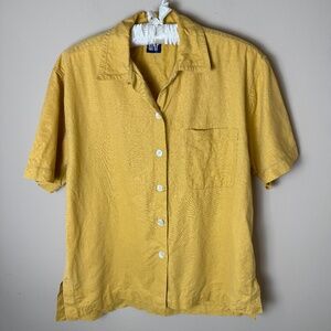 Vintage Gap Linen Button Down Shirt Fits Womens Medium Yellow Top Blouse 80s 90s